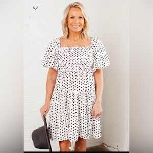 MINKPINK White Dress with Black Polka Floral Print